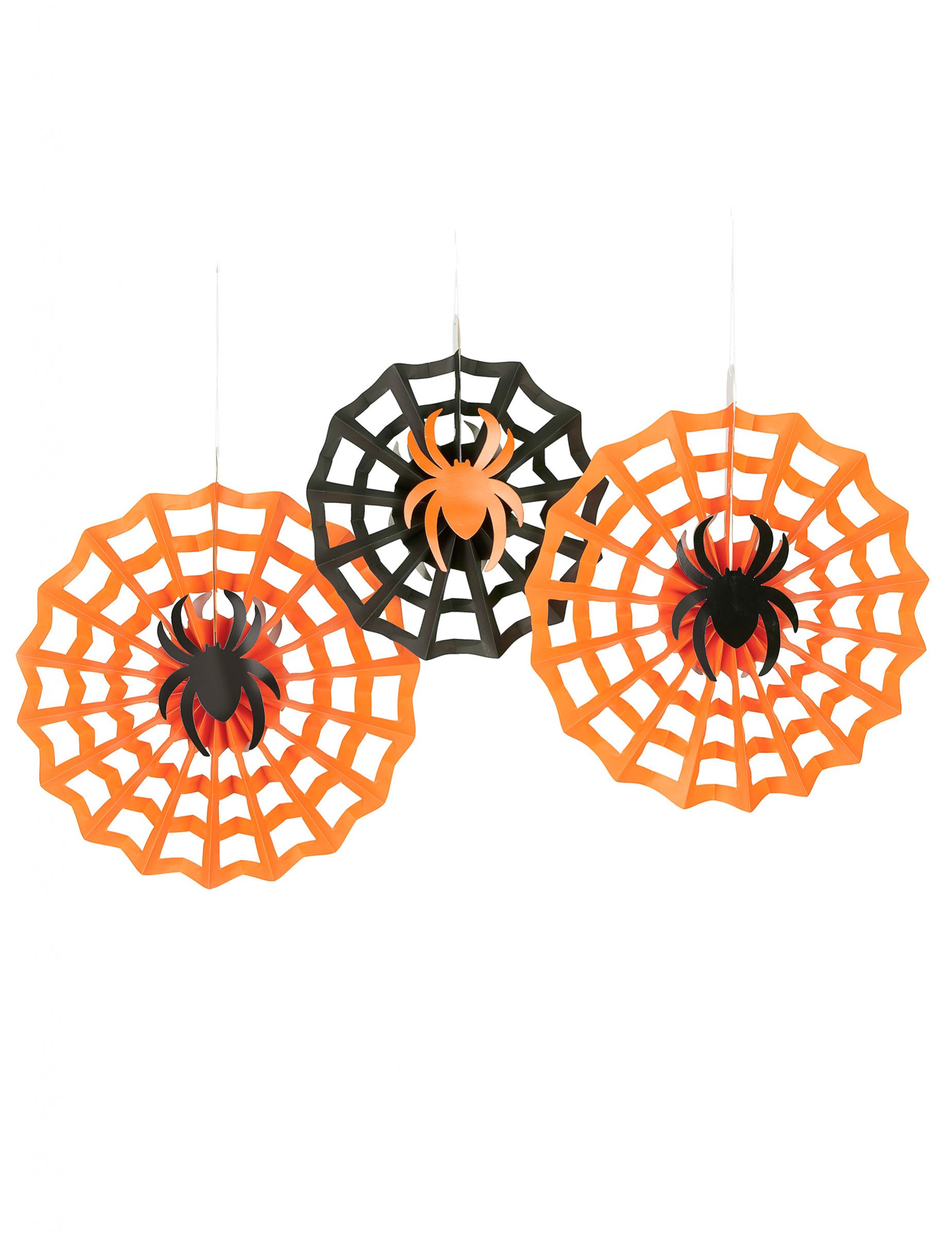 Schaurige Spinnen Halloween Hänge-Deko Set 3-teilig schwarz-orange 30-40cm