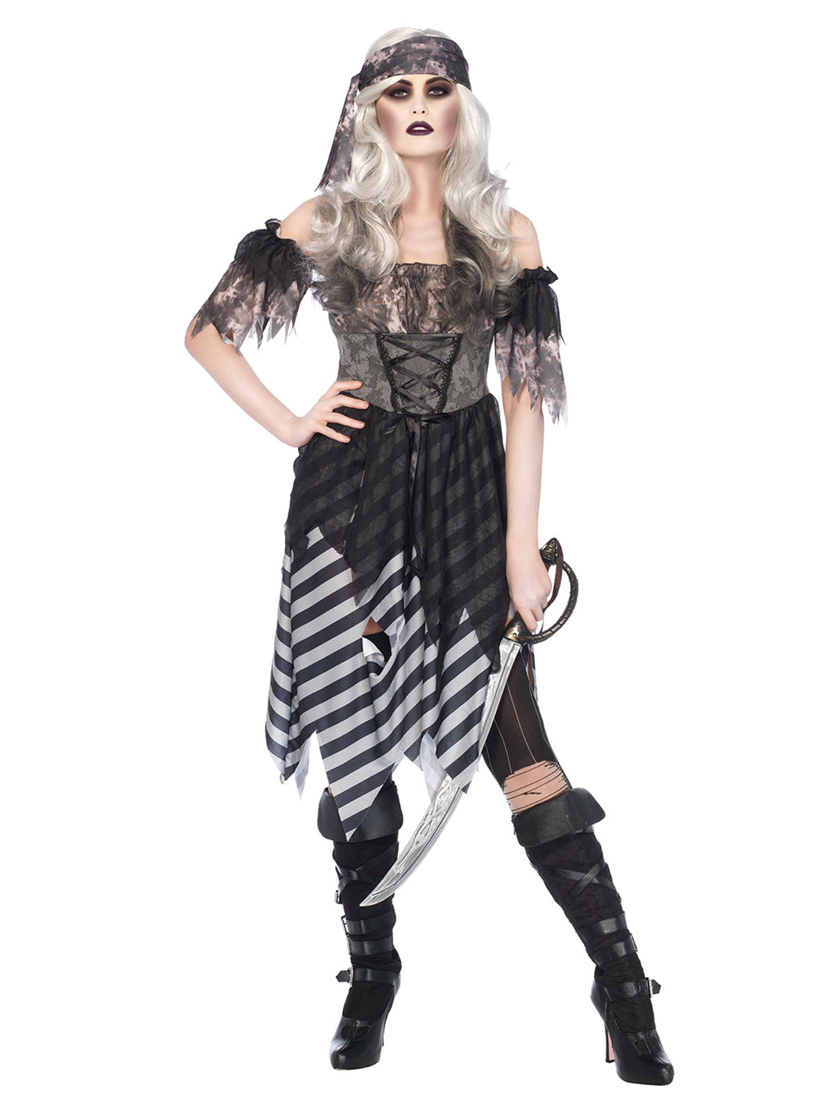 Geister-Piratin Halloween-Damenkostüm schwarz-grau