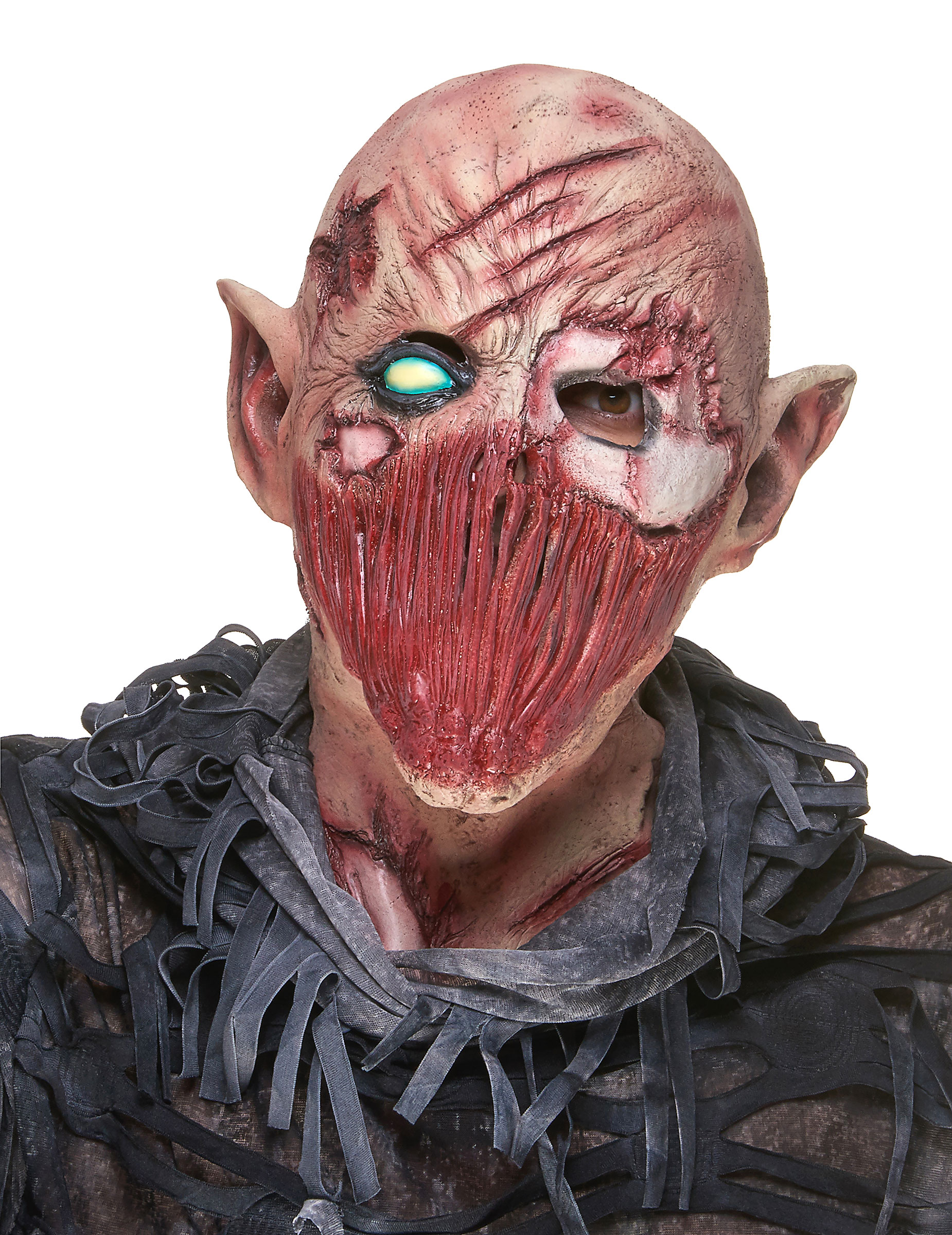 Zombie-Maske aus Latex Halloween Kostümaccessoire hautfarben-rot-grün