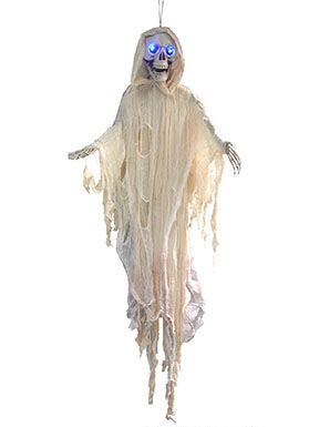 Leuchtende Halloween-Dekoration weißes Skelett zum Aufhängen, 150 cm