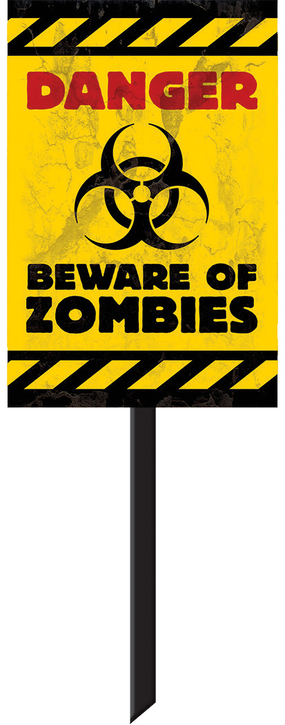 Beware of Zombies Party-Schild Halloween Party-Deko gelb-schwarz 58x25cm