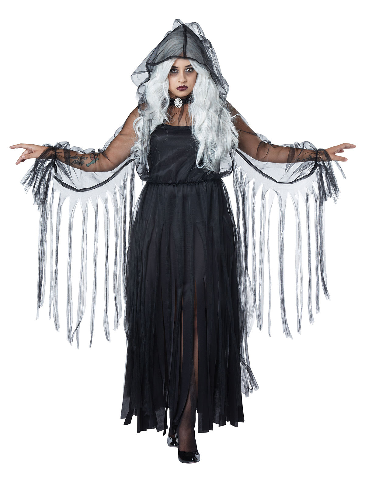 Elegante Geisterfrau Plus Size Halloween-Damenkostüm Gespenst schwarz