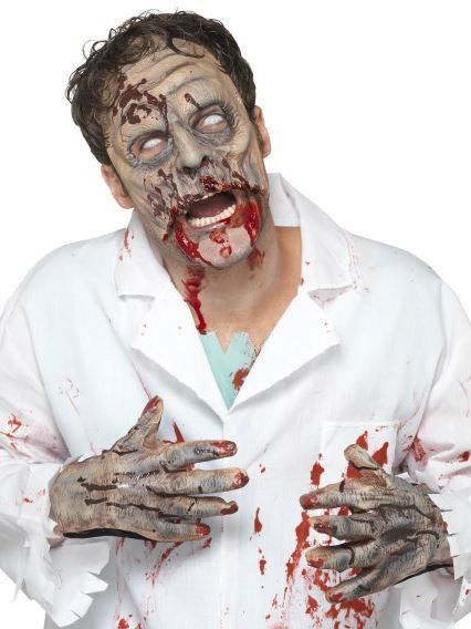 Zombie Halloween-Set Maske und Hände 3-teilig beige-grau