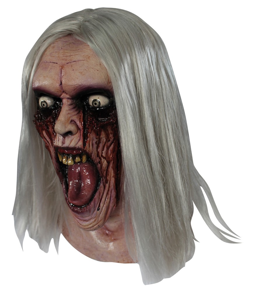 Zombie Maske blutige Augen mit Haaren Halloween Kostümaccessoire rot-weiss