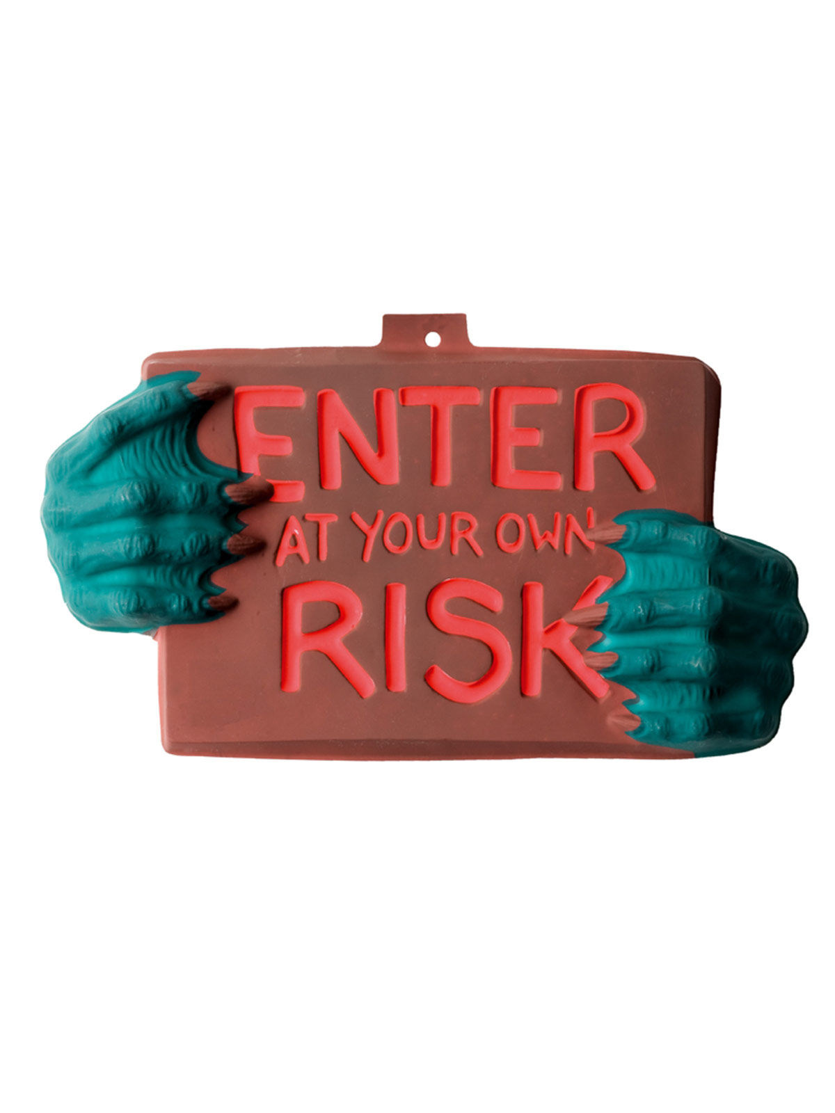 Monster-Schild Enter At Your Own Risk Halloween Party-Deko grün-braun-rot 22x40cm