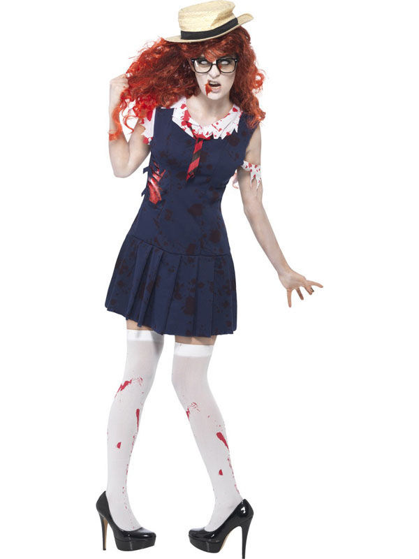 Zombie College-Studentin Halloween Damenkostüm blau-weiss