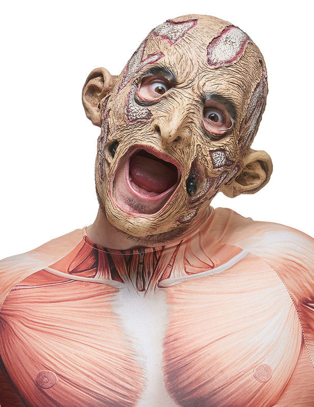 Verfaulter Zombie Halloween-Maske grau-beige