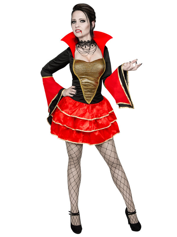 Sexy Barock-Vampirin Damenkostüm schwarz-rot-gold