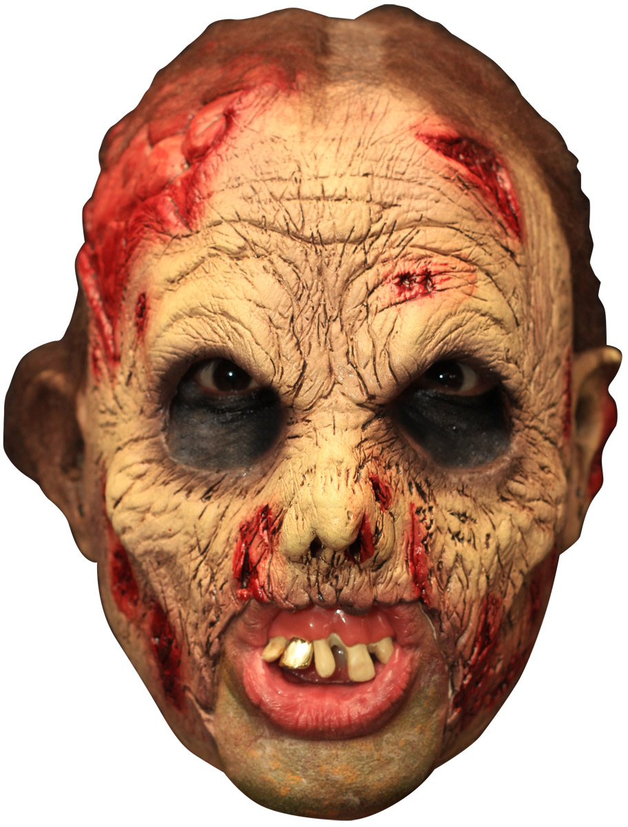Zombie Maske mit Zahnprothese Halloween Kostümaccessoire hautfarben-rot