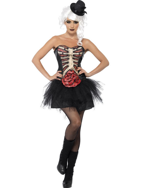 Zombie Halloween Burlesque Korsett schwarz-rot-beige