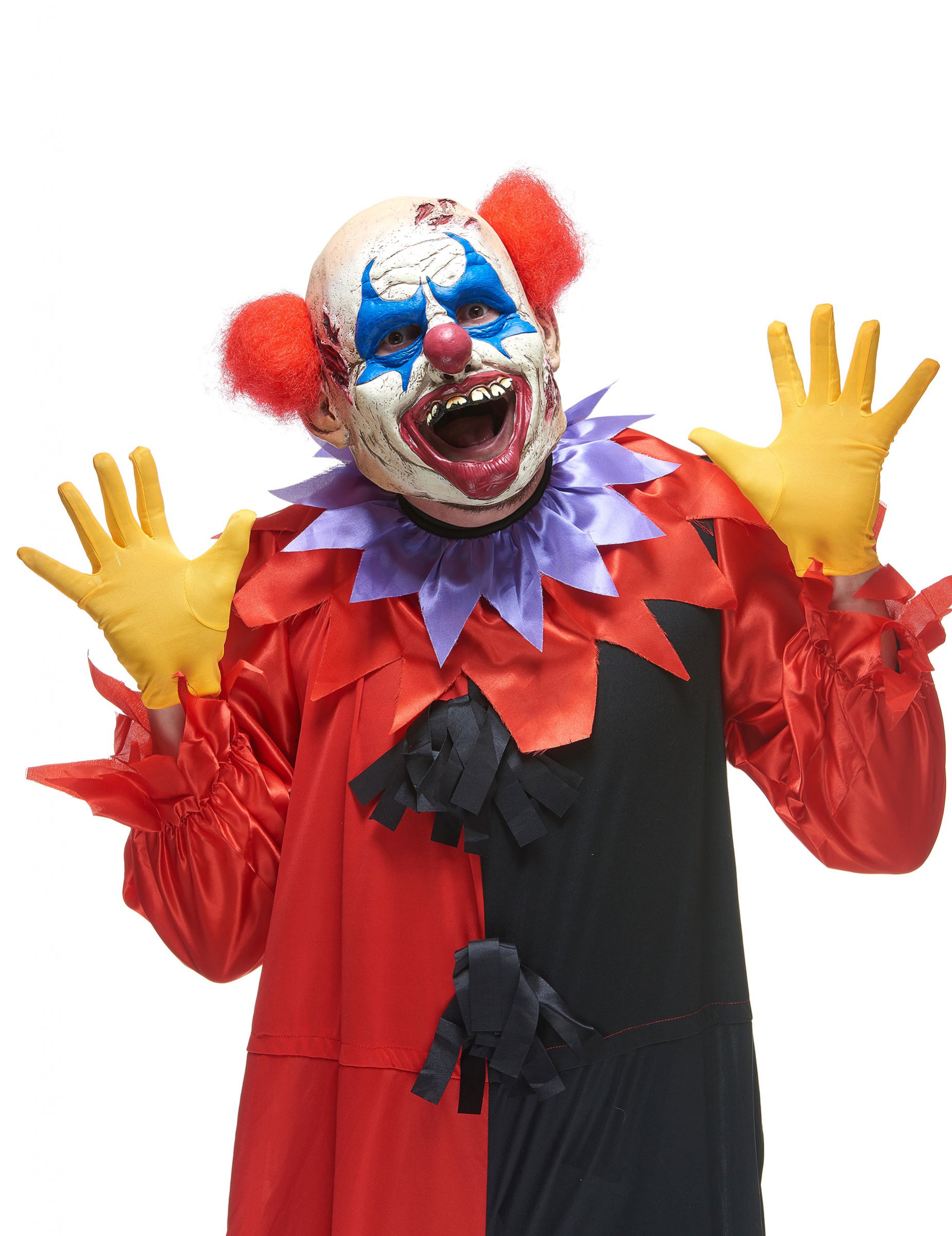 Latex-Maske Halloween Horror-Clown weiss-rot-blau