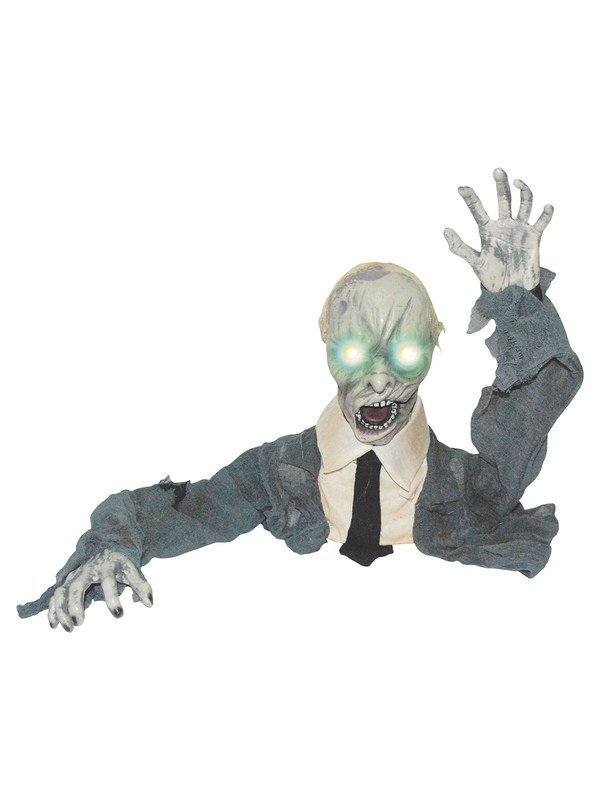 Animierter Zombie Halloween-Bodendekoration grau 140cm