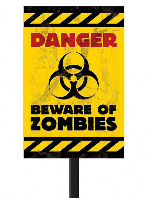 Beware of Zombies Party-Schild Halloween Party-Deko gelb-schwarz 58x25cm