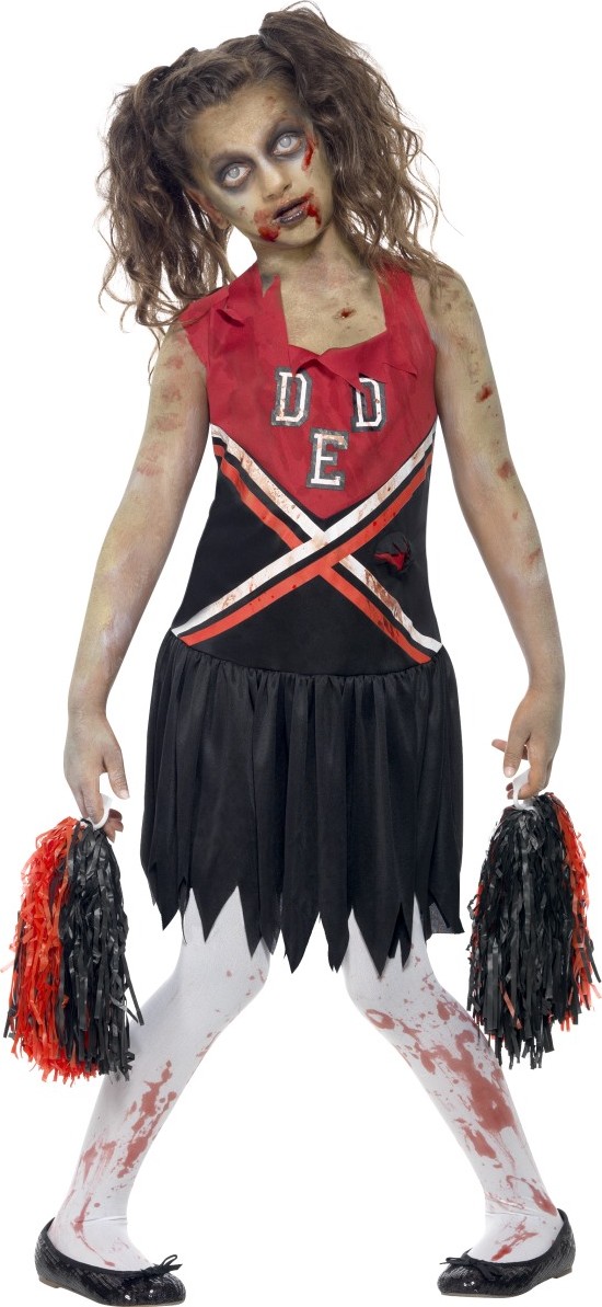 Zombie Cheerleader Halloween Kinderkostüm rot-schwarz