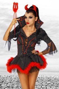 Teufels Kostüm, schwarz-rotes Halloween Kostüm Set, 3-teilig