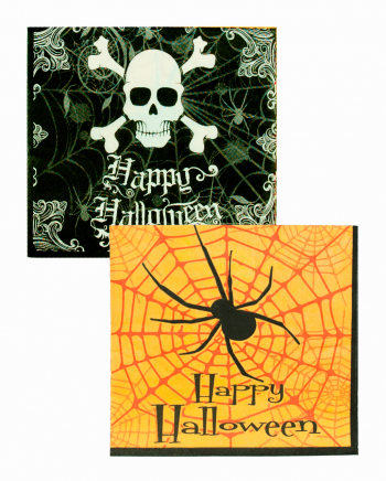Halloween Servietten mit Spinne & Totenkopf