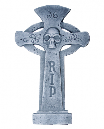 Rundes Grabsteinkreuz R.I.P. & Skull