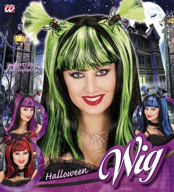 Trixy Halloween Gothic Perücke für Damen-schwarz-grün