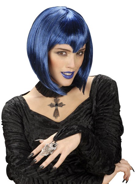 Gothic Vampir Perücke blau für Damen